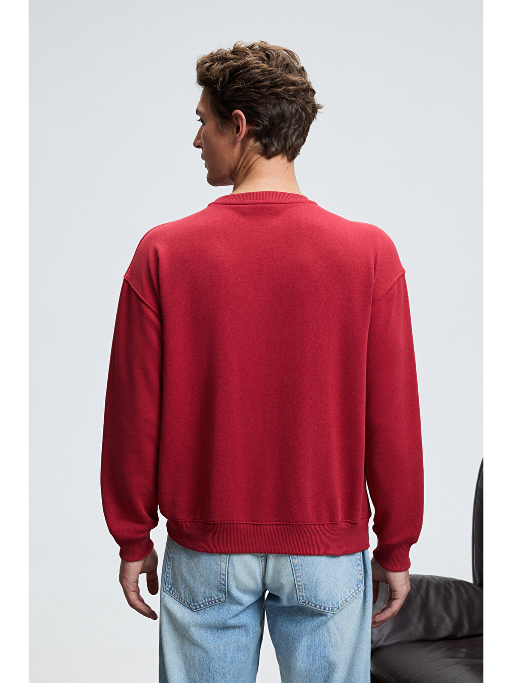 Caspıan Erkek %100 Pamuk Bisiklet Yaka Karyoka Dikişli Baskılı Kırmızı Sweatshirt-5