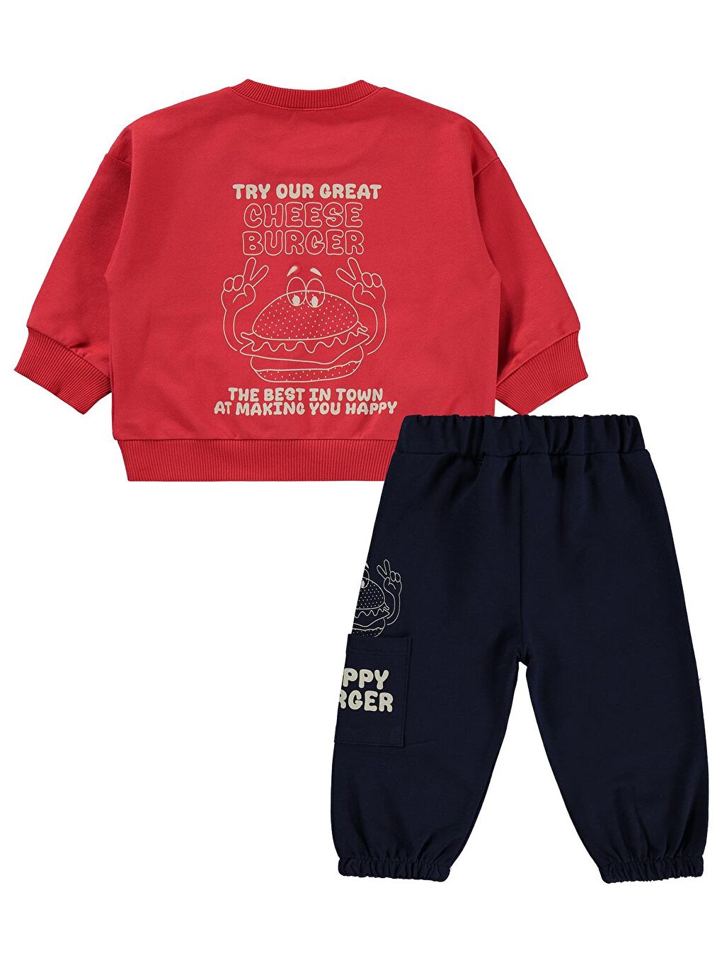 Baby Happy Burger Baskılı 6-18 Ay Takım - Kırmızı 9-12 Ay-1