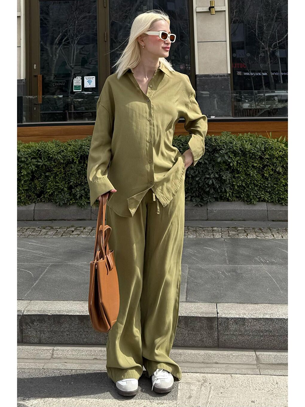 Açık Yeşil Basic Kadın Gömlek Pantolon İkili Takım Mg2352-7