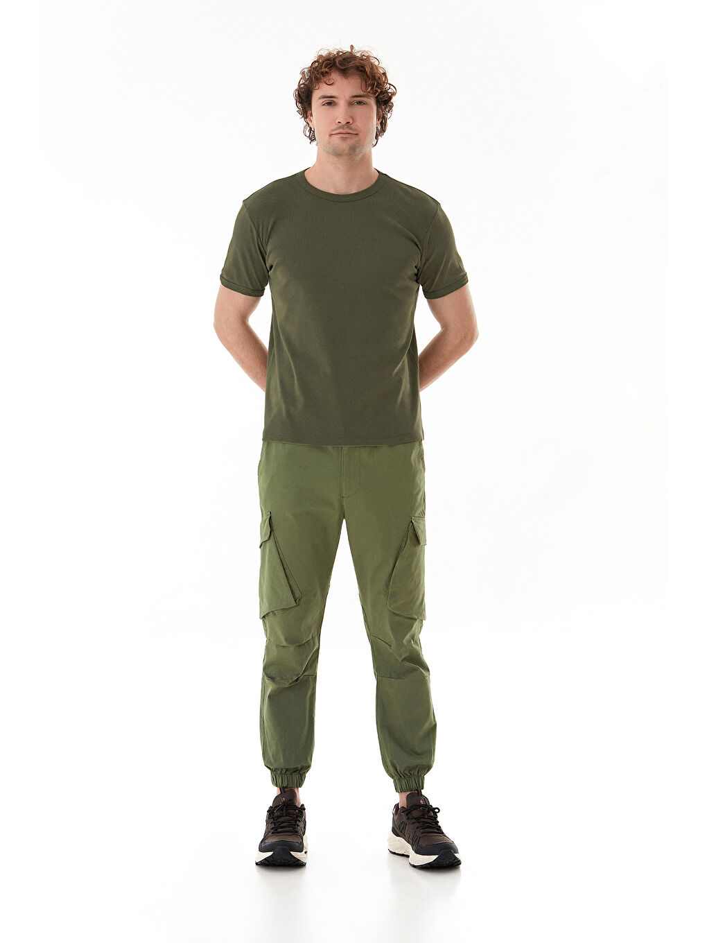 Haki Basic Bisiklet Yaka Ribanalı Tişört-1