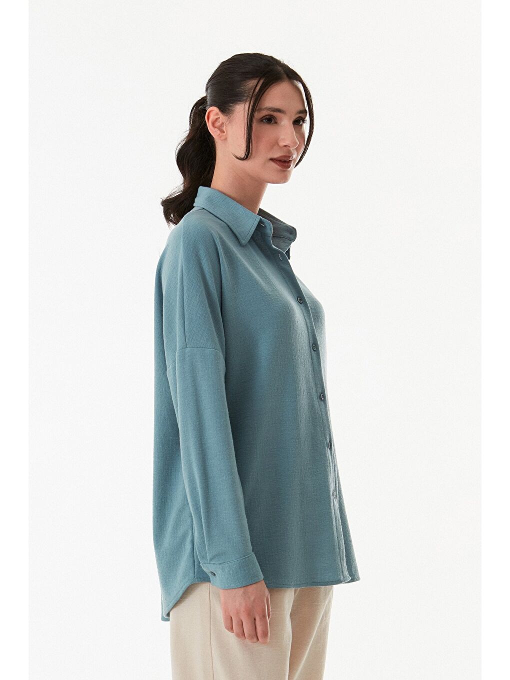 Mavi Basic Jakarlı Oversize Gömlek-2