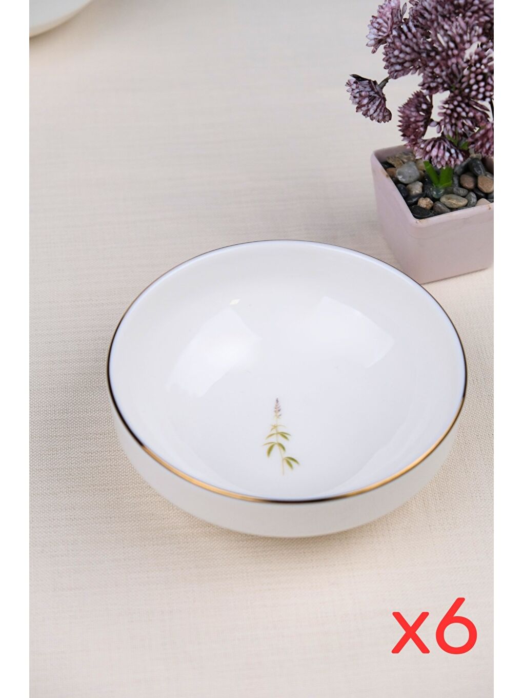 Karışık Porselen Natura Salkım Altın Yaldız Kase 13,50cm 6 lı-1