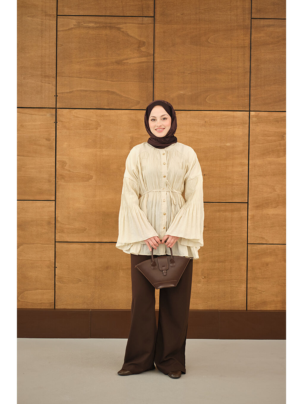 Ekru Kadın Martha Düğmeli Belden Bağlamalı Gömlek Krem-2