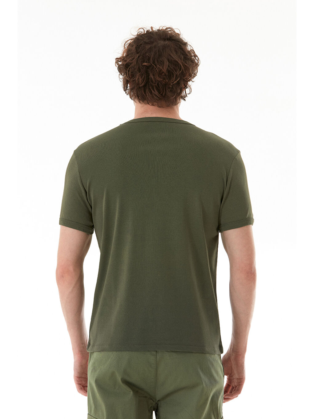 Haki Basic Bisiklet Yaka Ribanalı Tişört-2