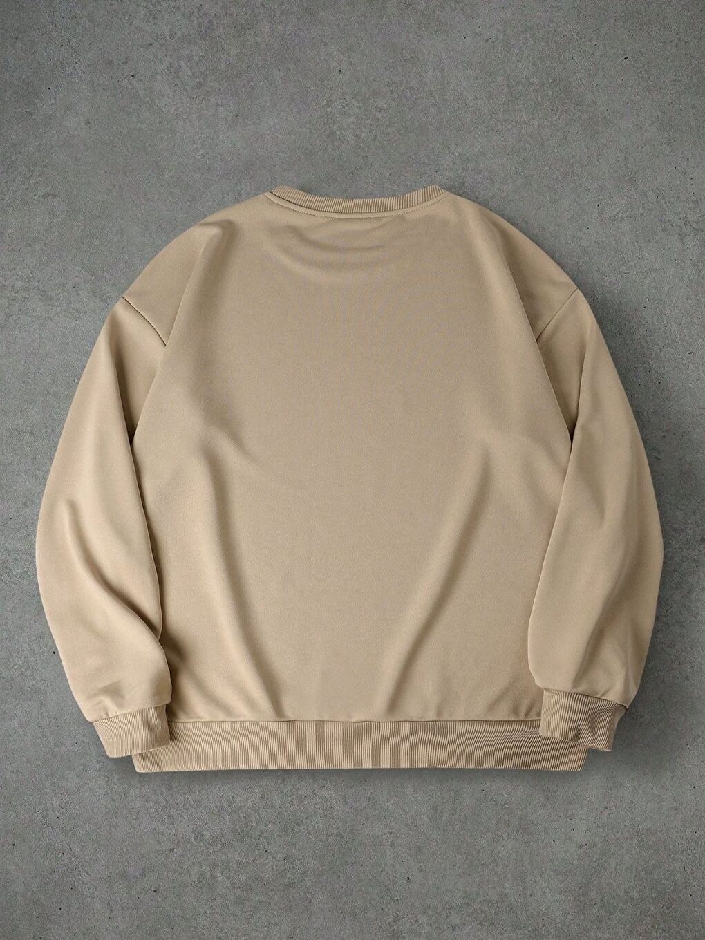 Erkek Bej Luciano Baskılı Oversize Uzun Kollu Sweatshirt-1