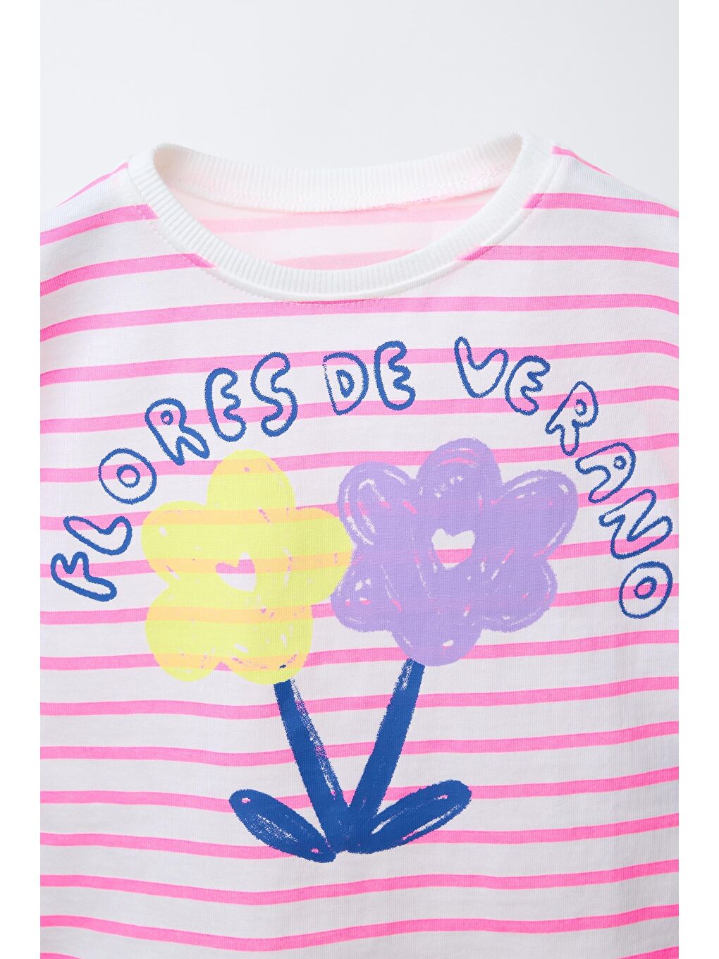 Kız Çocuk Pamuklu Pembe Çizgili Çiçek Baskılı Tişört Eşofman Takım-2