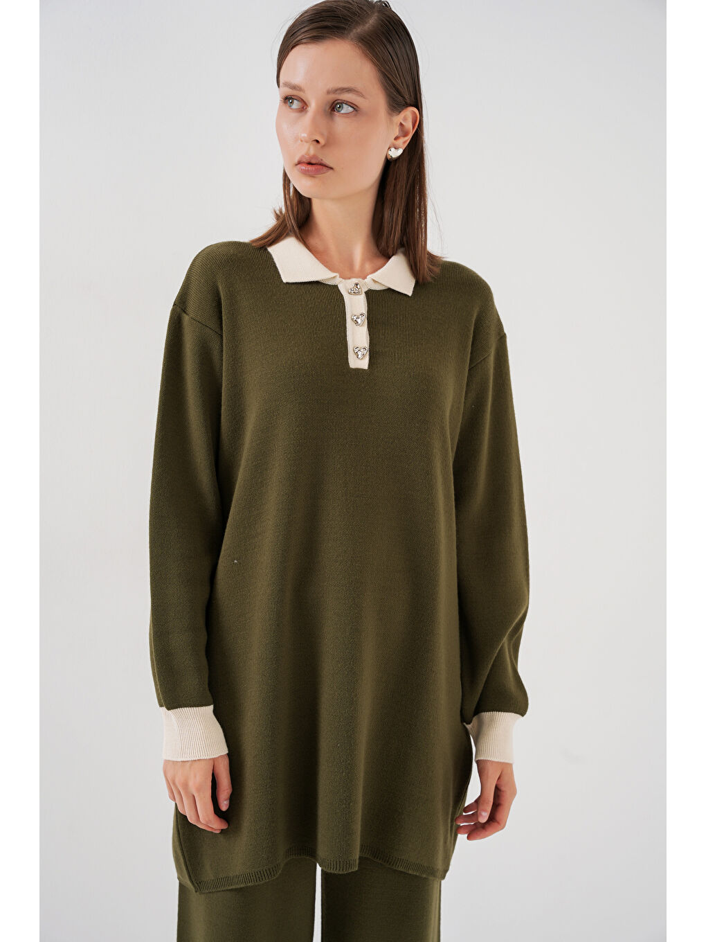 Kadın Kazak Pantolon Triko İkili Takım 15946 - Haki-1