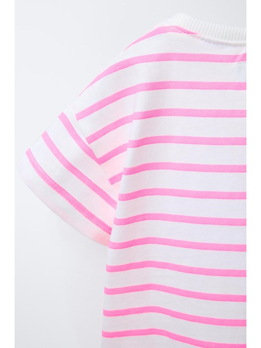 Kız Çocuk Pamuklu Pembe Çizgili Çiçek Baskılı Tişört Eşofman Takım-3