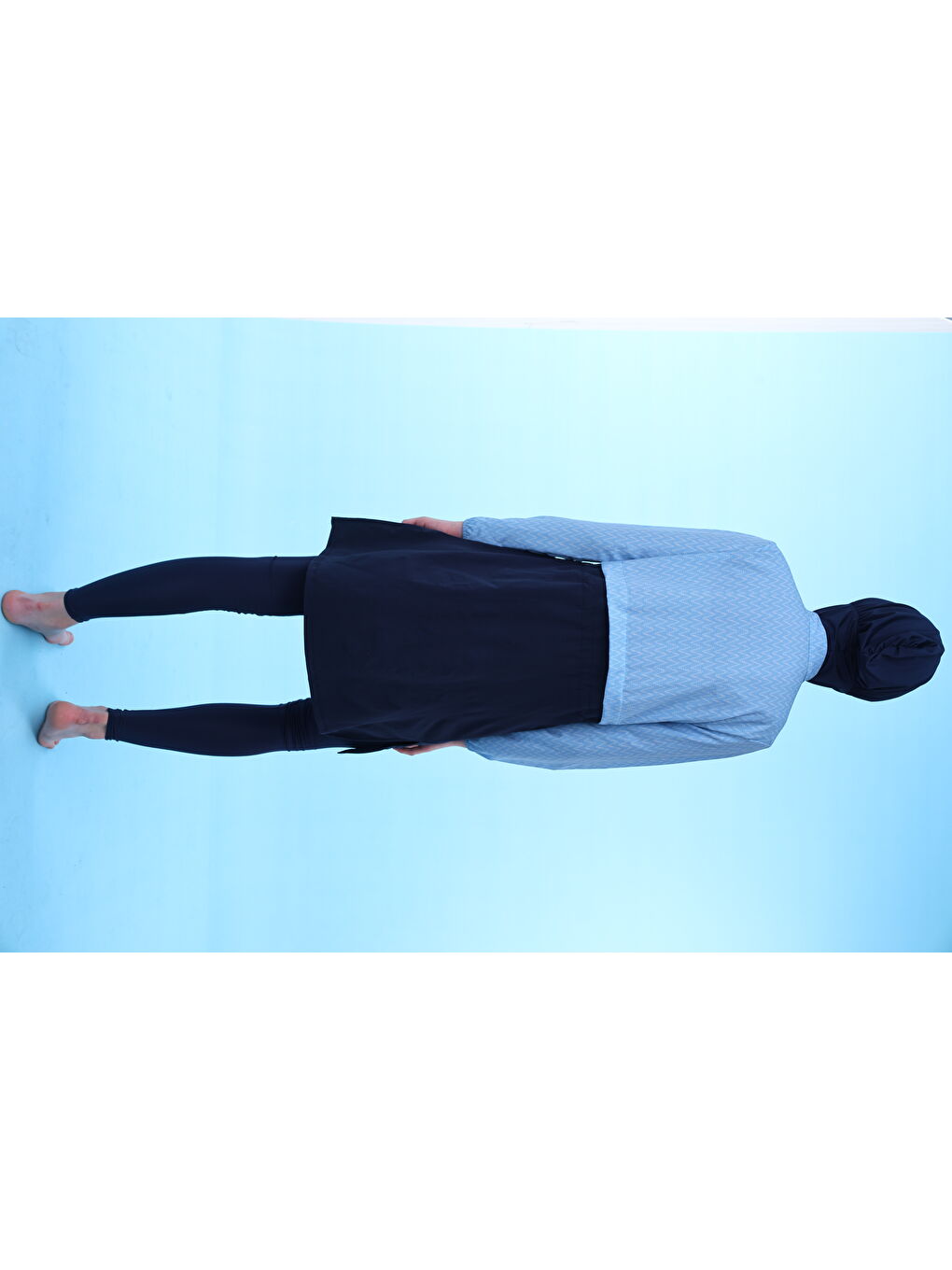 Mavi Çocuk Lastikli Kapalı Dik Yaka Fermuarlı Hızlı Kuruyan Genç Tesettür Mayo-2