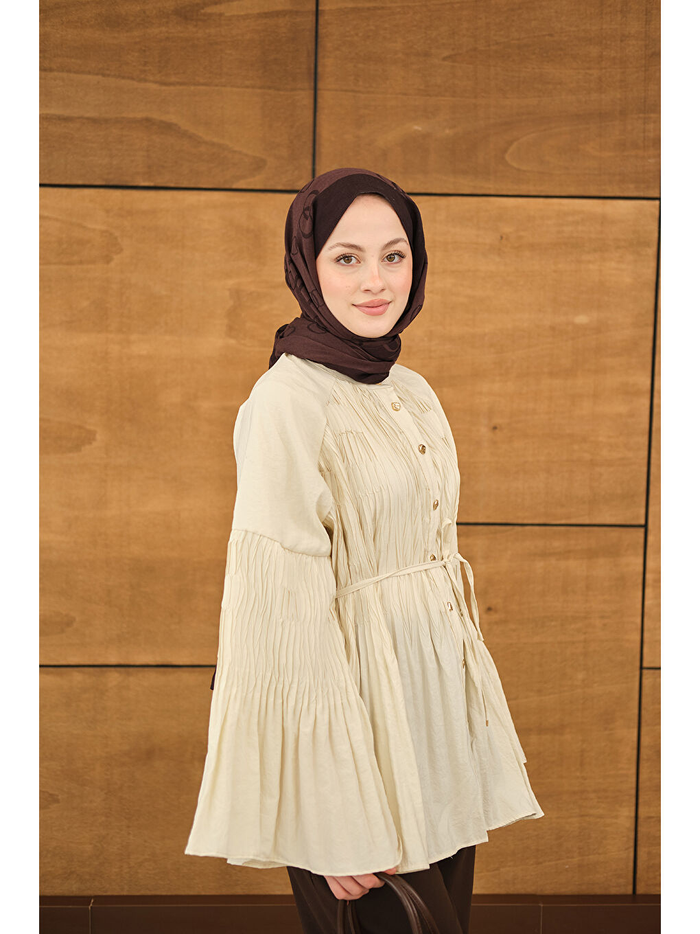 Ekru Kadın Martha Düğmeli Belden Bağlamalı Gömlek Krem-3