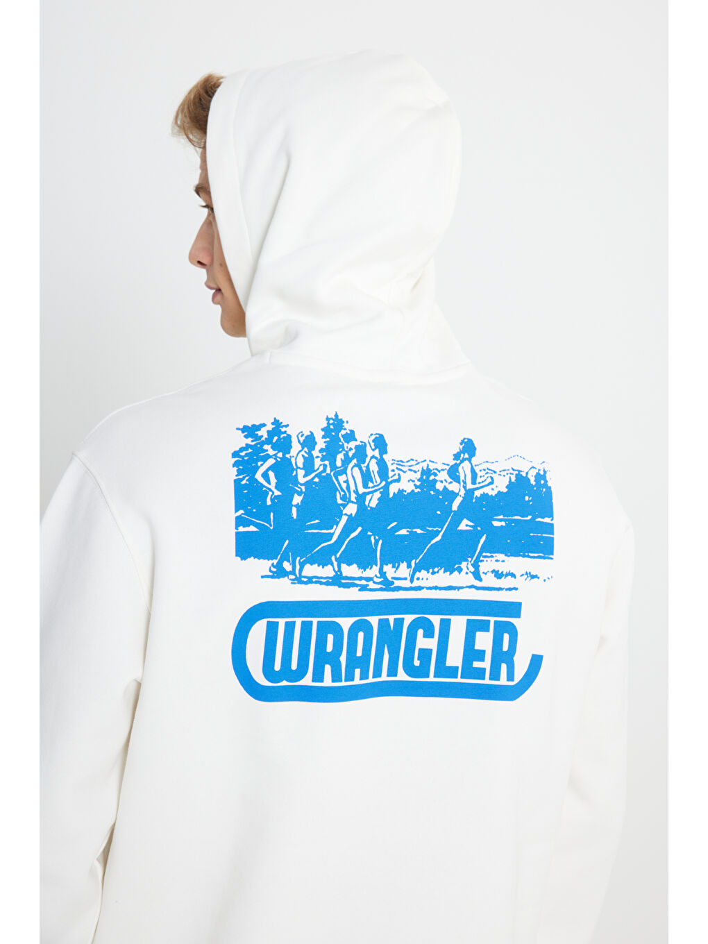 Regular Fit Normal Kesim Kapüşonlu İçi Polarlı Sırt Baskılı Kırık Beyaz Sweatshirt-1