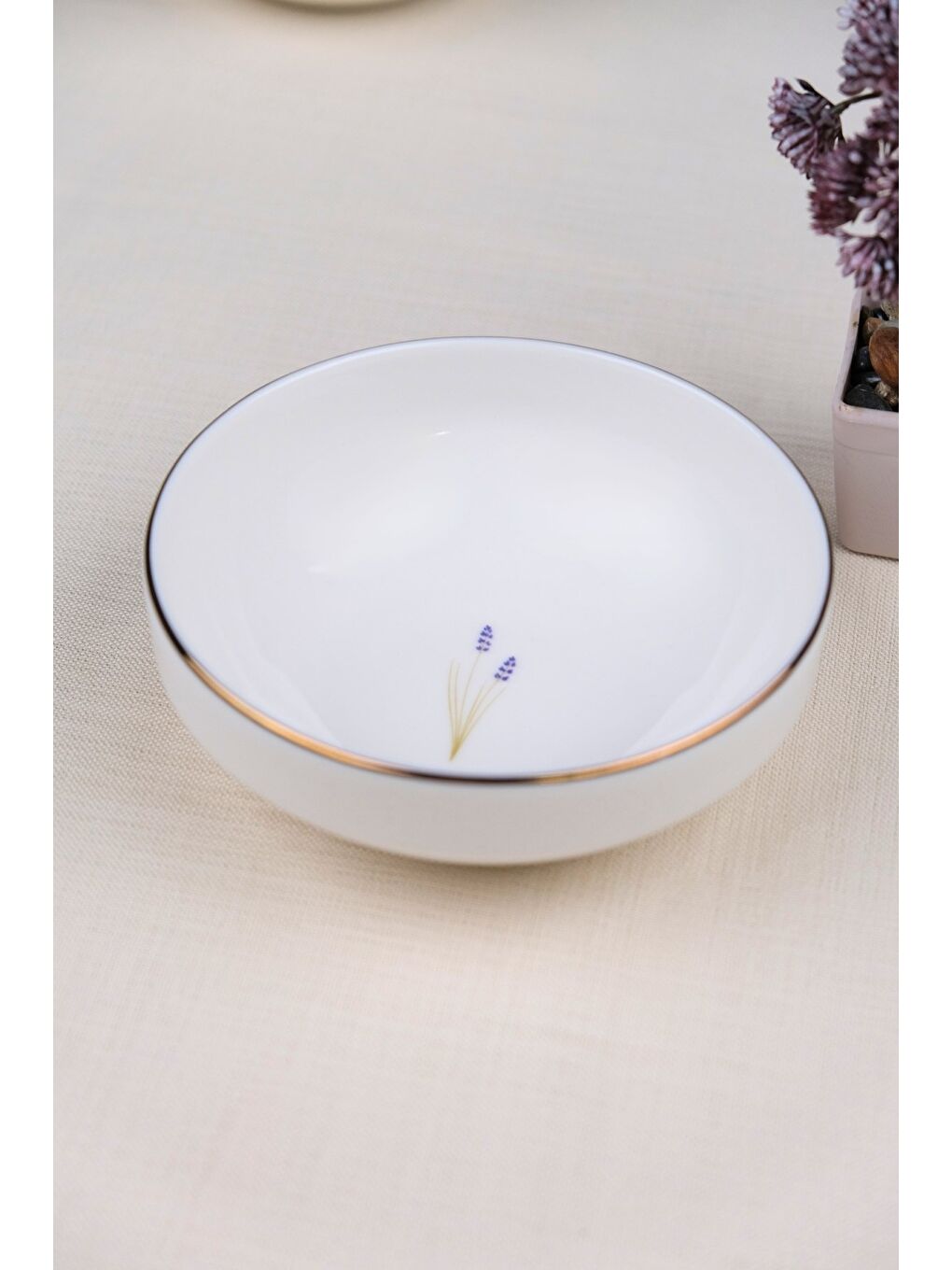 Karışık Porselen Natura Lavanta Altın Yaldız Kase 13,50cm Tekli-1