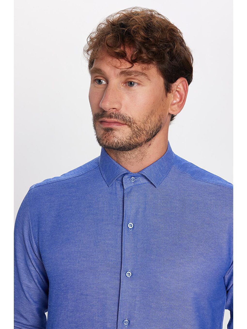 Erkek Regular Fit Klasik Kesim Pamuklu Kolay Ütü Armürlü Saks Mavi Gömlek