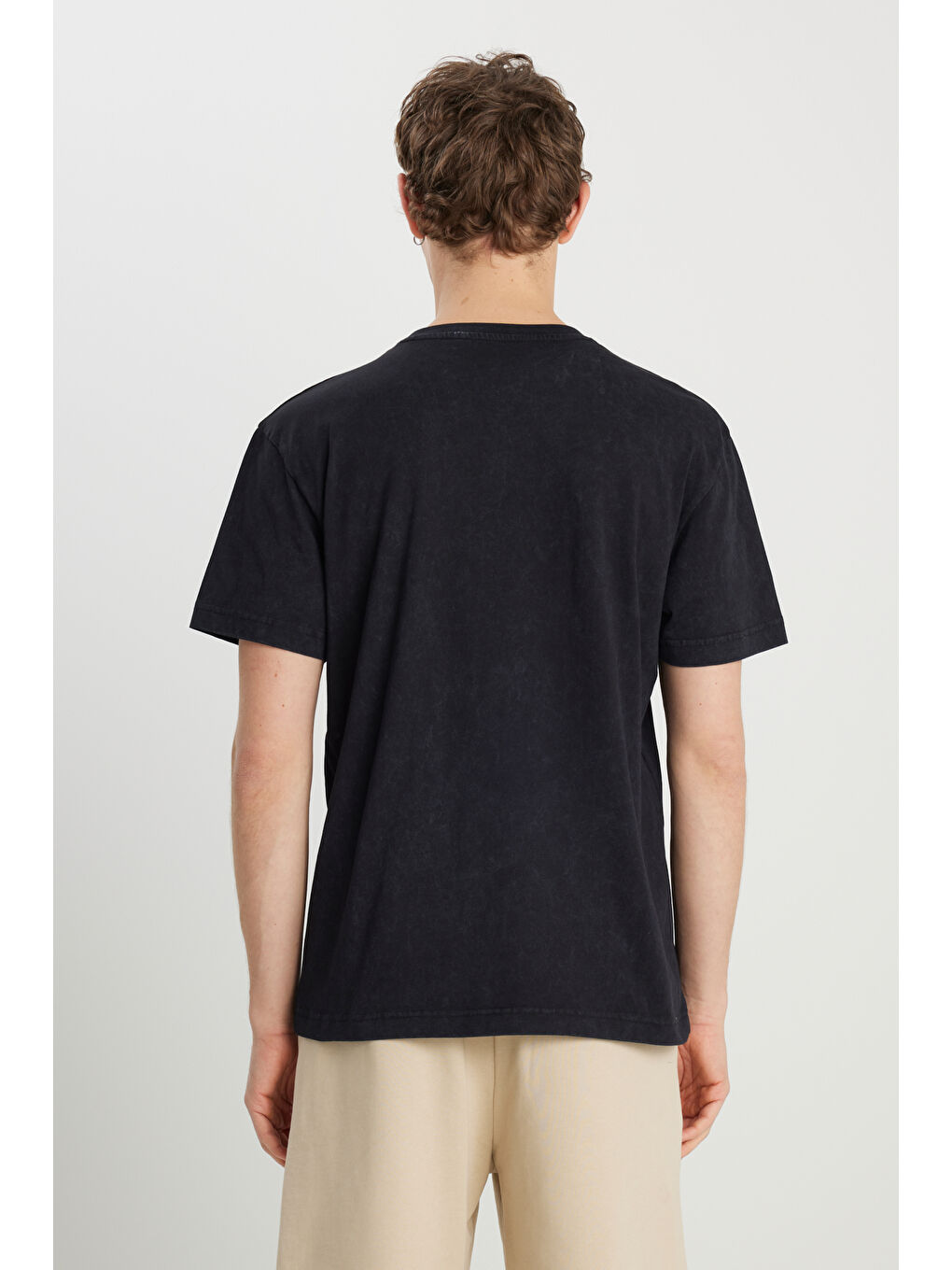%100 Pamuk Relaxed Fit Geniş Kesim Big Logo Siyah Tişört-4