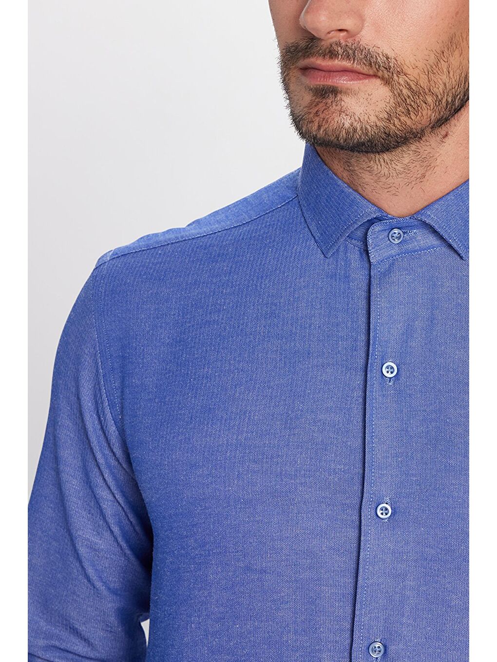 Erkek Regular Fit Klasik Kesim Pamuklu Kolay Ütü Armürlü Saks Mavi Gömlek-2