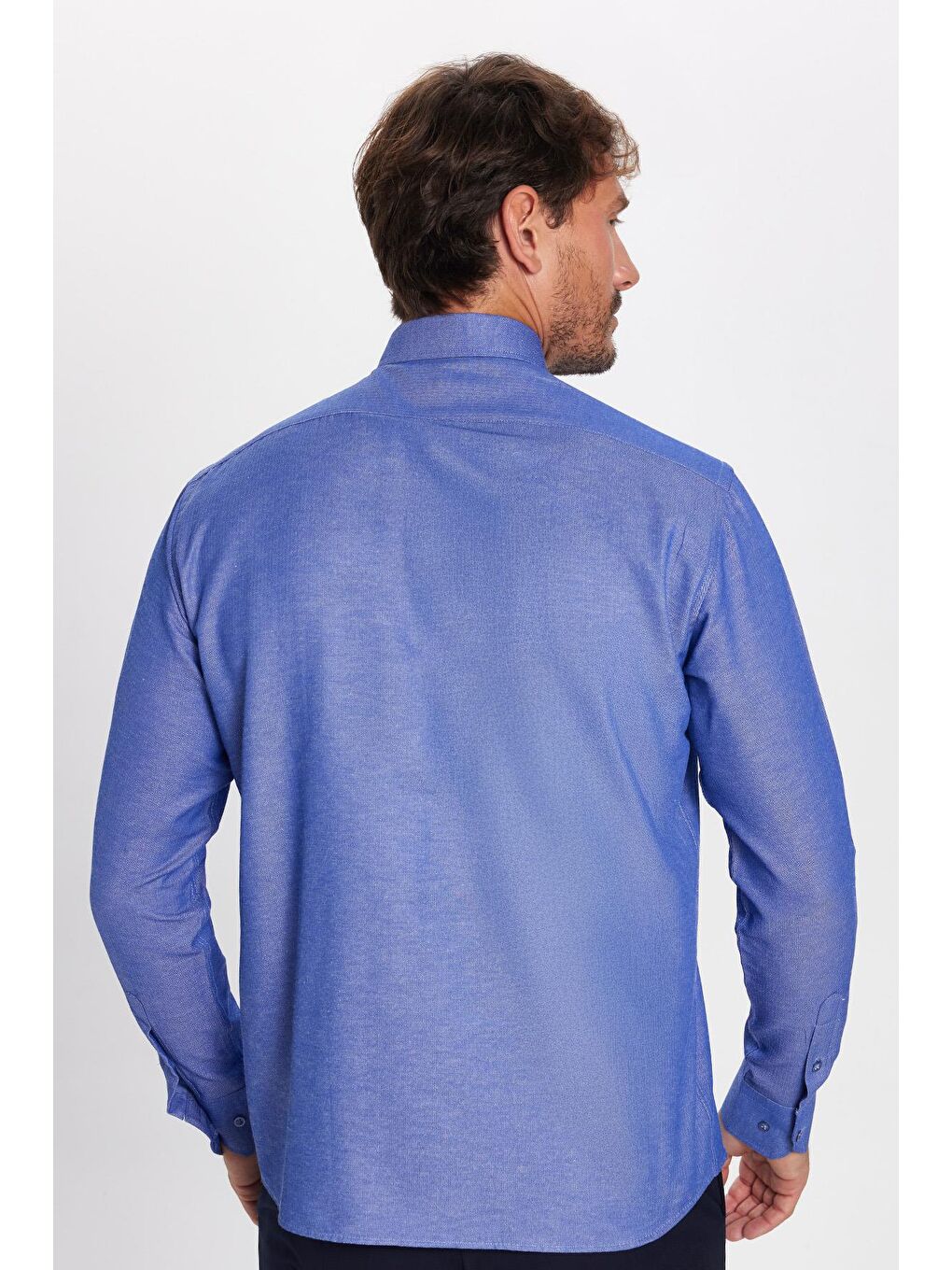 Erkek Regular Fit Klasik Kesim Pamuklu Kolay Ütü Armürlü Saks Mavi Gömlek-4