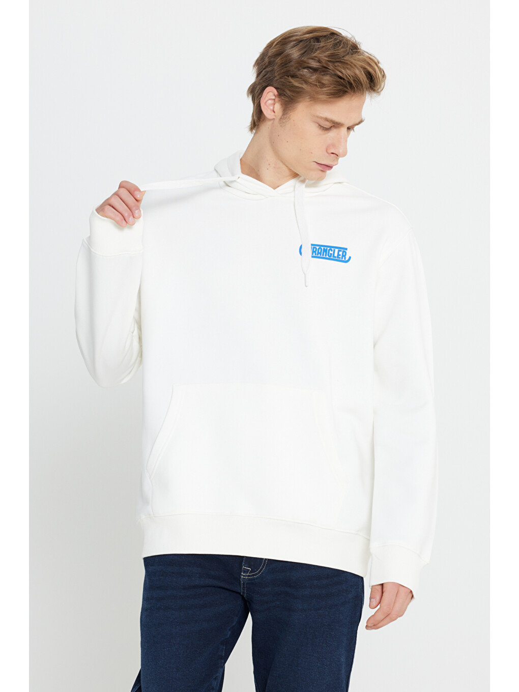 Regular Fit Normal Kesim Kapüşonlu İçi Polarlı Sırt Baskılı Kırık Beyaz Sweatshirt-2