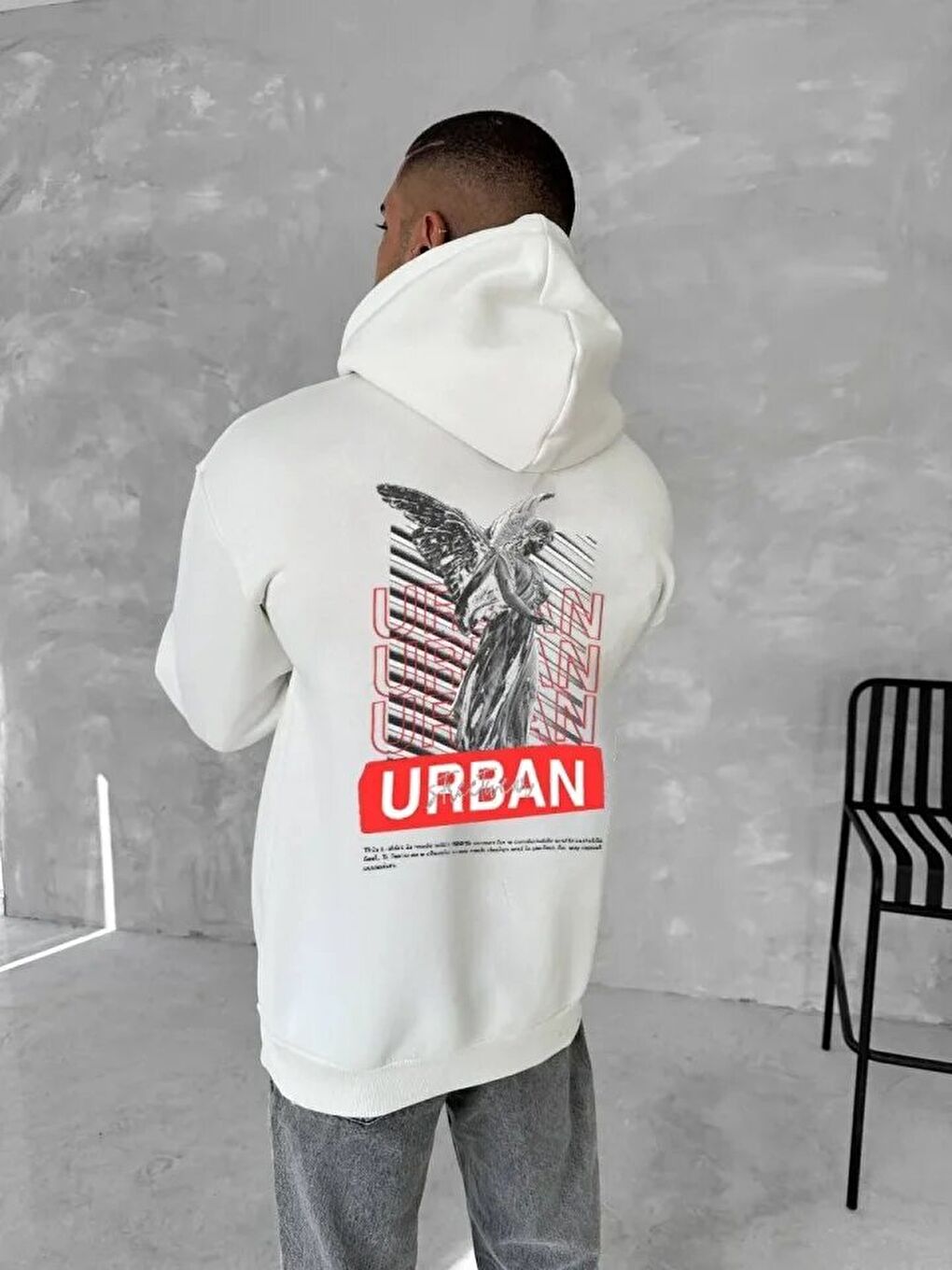 Oversize Üç İplik Kapüşonlu SweatShirt - Beyaz-1