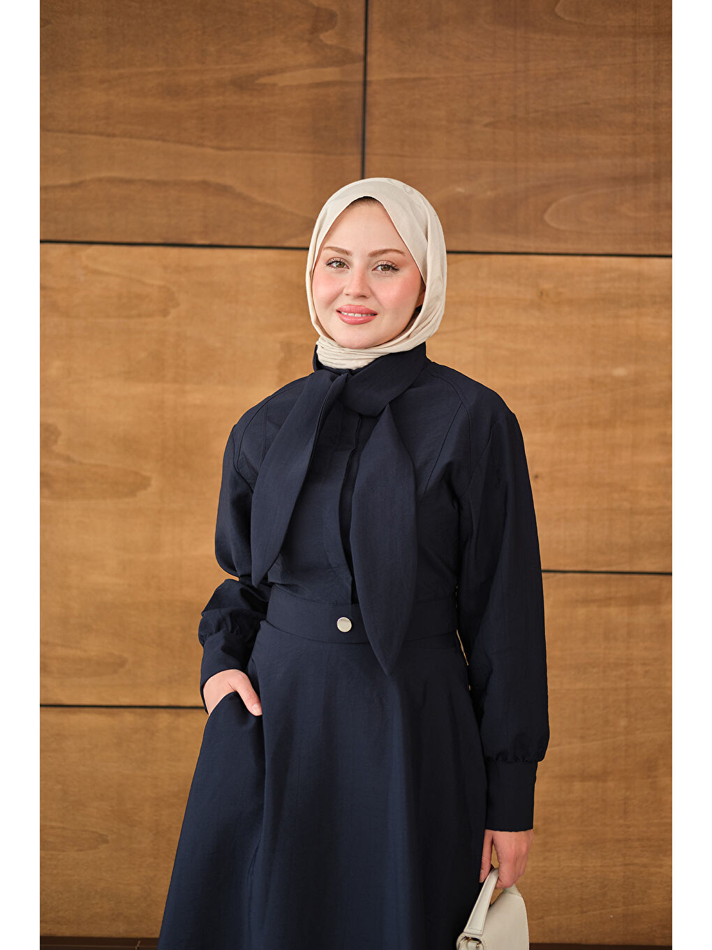 Kadın Gizli Düğmeli Çıtçıt Detay Gömlekli Takım Lacivert-2