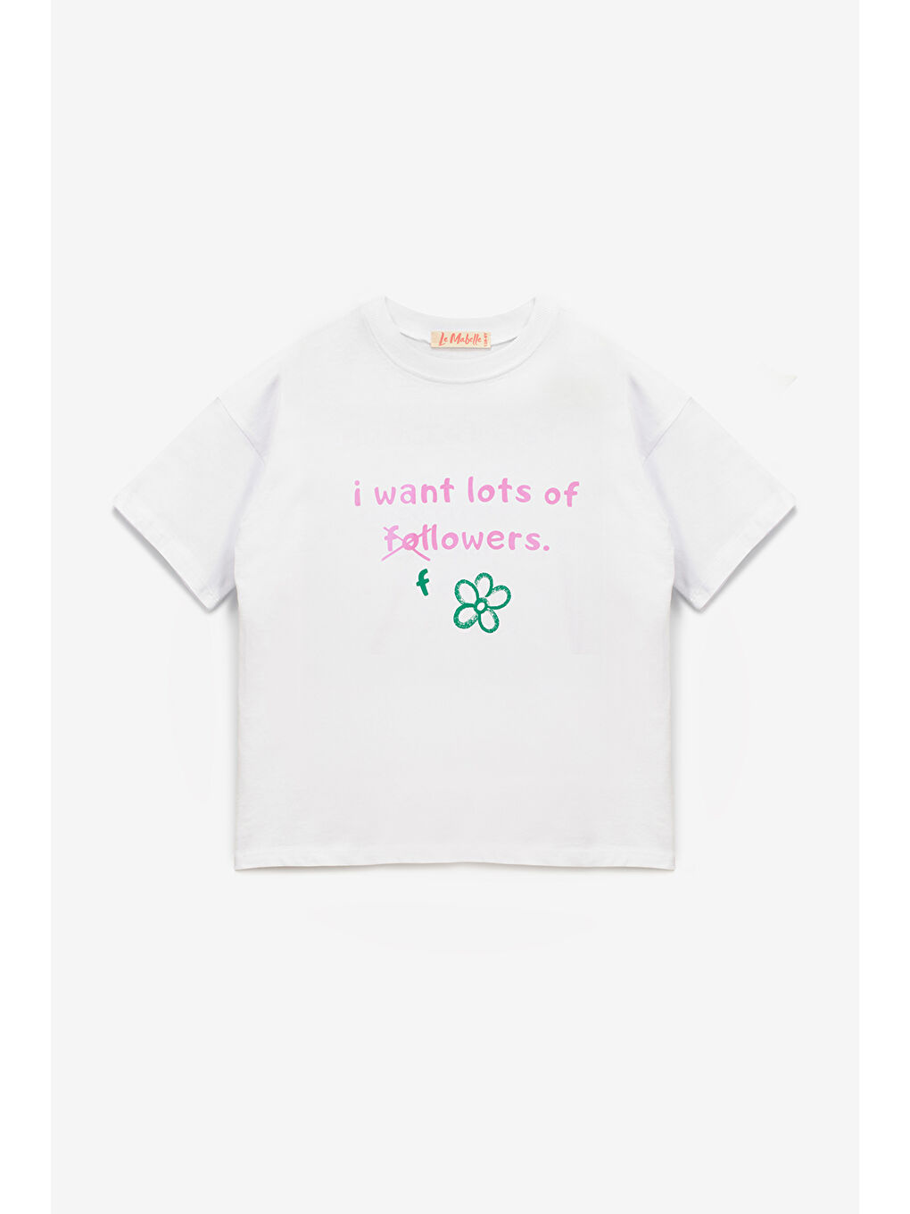 Beyaz Çiçek Baskılı Kız Çocuk Tişört-1