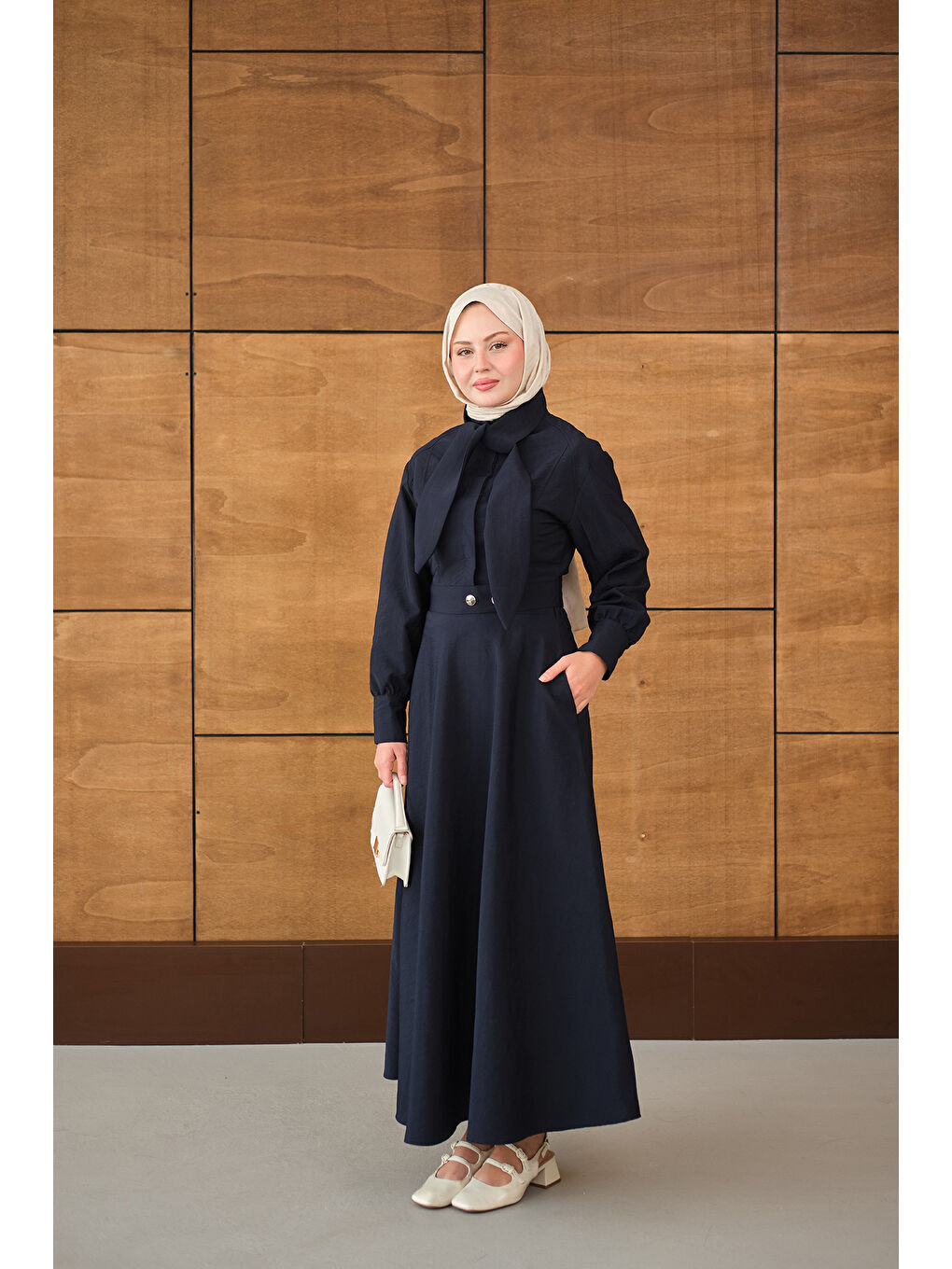 Kadın Gizli Düğmeli Çıtçıt Detay Gömlekli Takım Lacivert-3