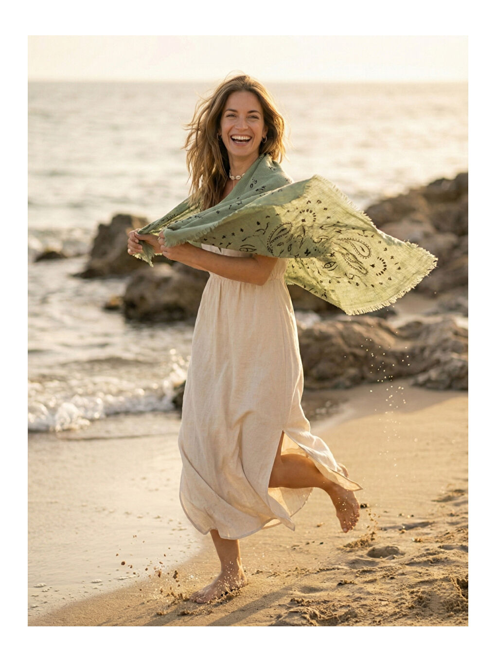 Yeşil Kujten Desenli Pamuklu Şal SAL1401 YESIL-2