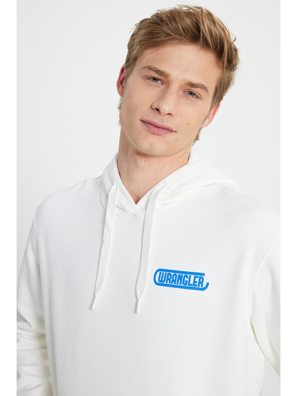 Regular Fit Normal Kesim Kapüşonlu İçi Polarlı Sırt Baskılı Kırık Beyaz Sweatshirt-4