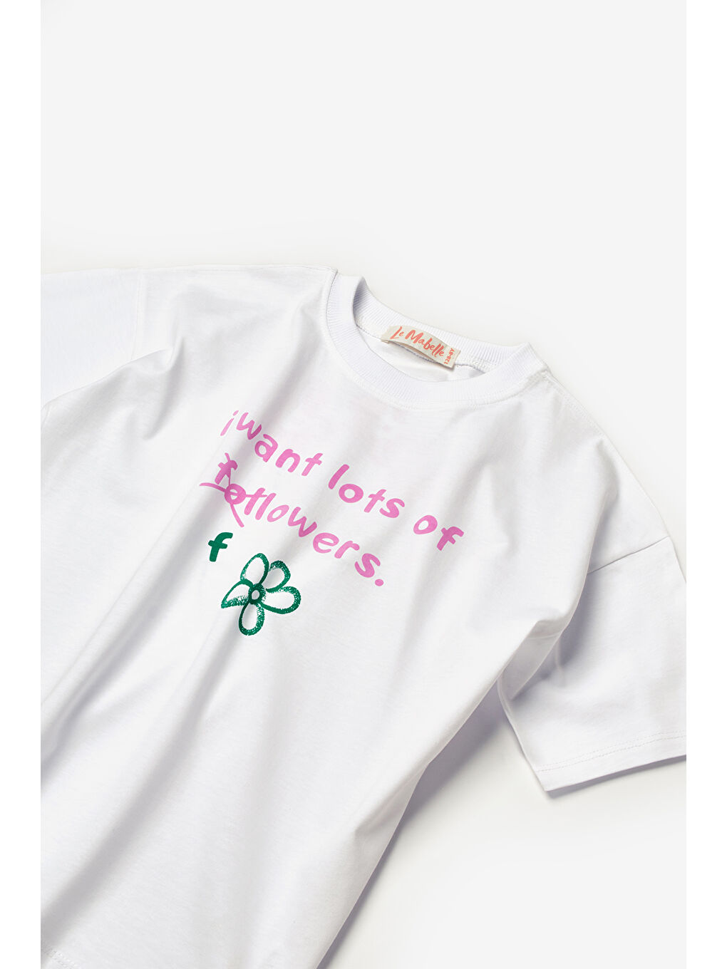 Beyaz Çiçek Baskılı Kız Çocuk Tişört-3