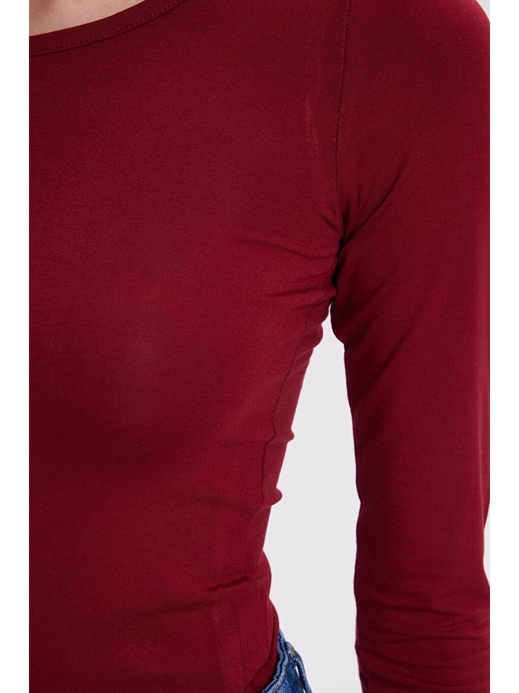 Kadın Slim Fit Dar Kesim Uzun Kollu Viskon Bordo Bluz-2