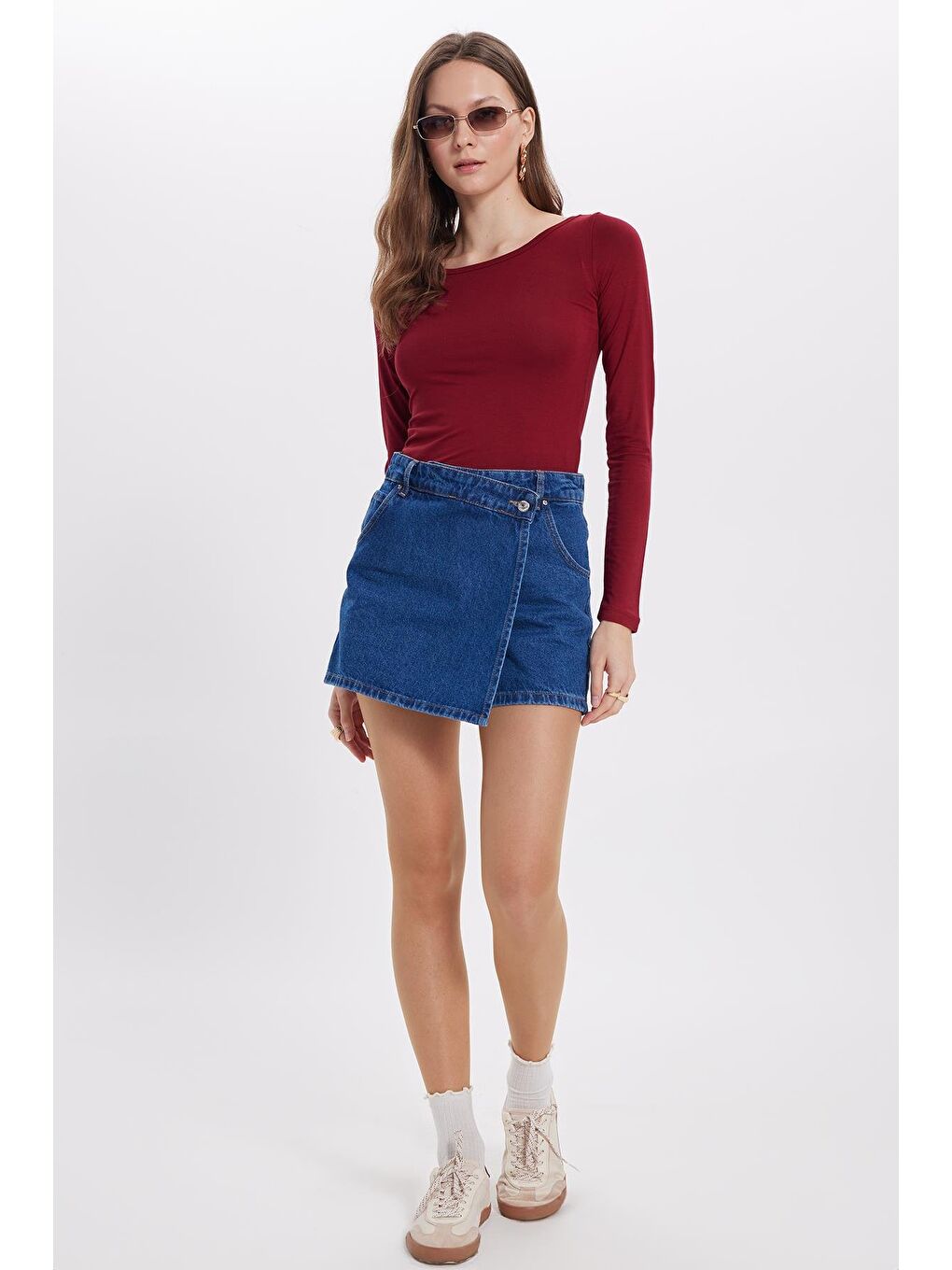 Kadın Slim Fit Dar Kesim Uzun Kollu Viskon Bordo Bluz-3