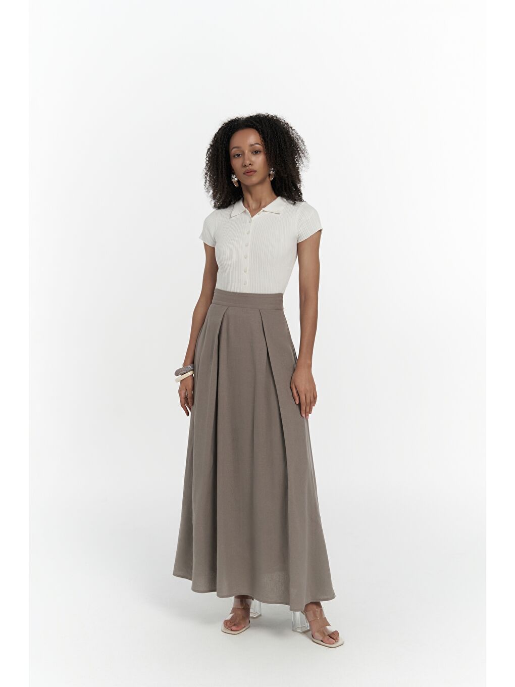 Gri Mombasa Pile Detay Füme Etek