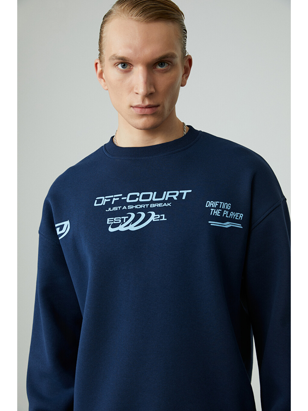 Cassy Erkek Organik Pamuklu Yumuşacık Baskı Detaylı Lacivert Sweatshirt-4