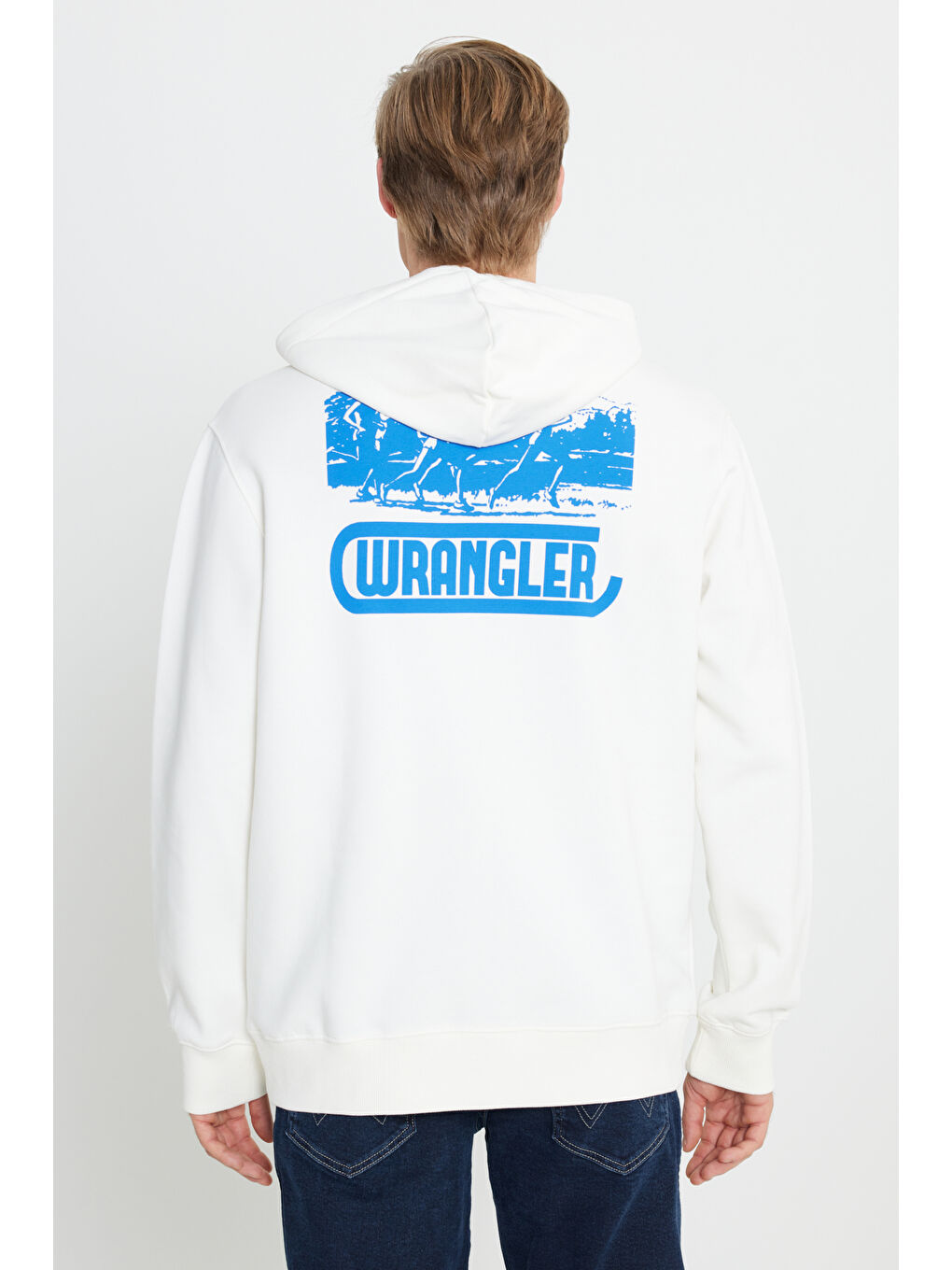 Regular Fit Normal Kesim Kapüşonlu İçi Polarlı Sırt Baskılı Kırık Beyaz Sweatshirt-5