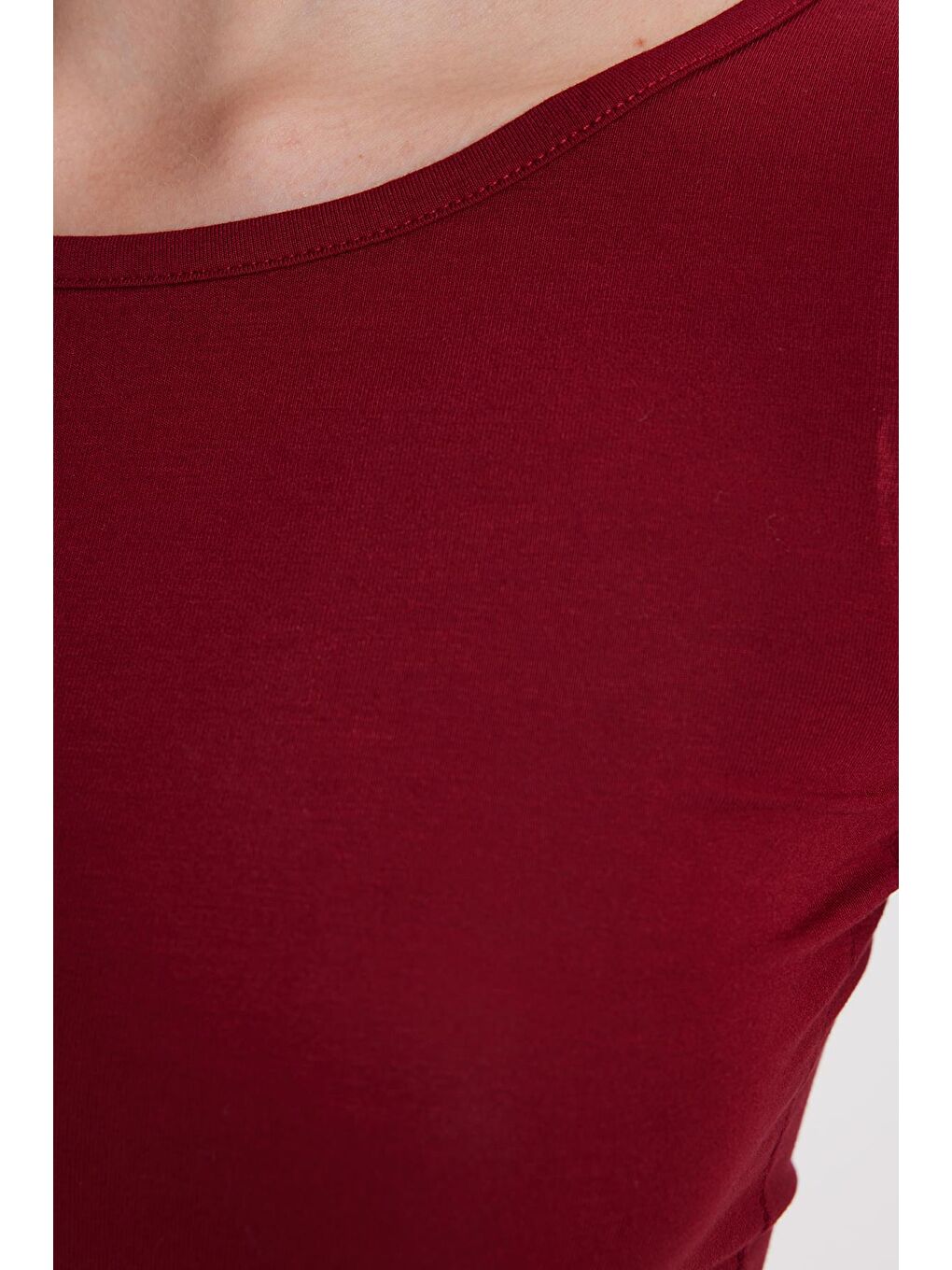 Kadın Slim Fit Dar Kesim Uzun Kollu Viskon Bordo Bluz-5