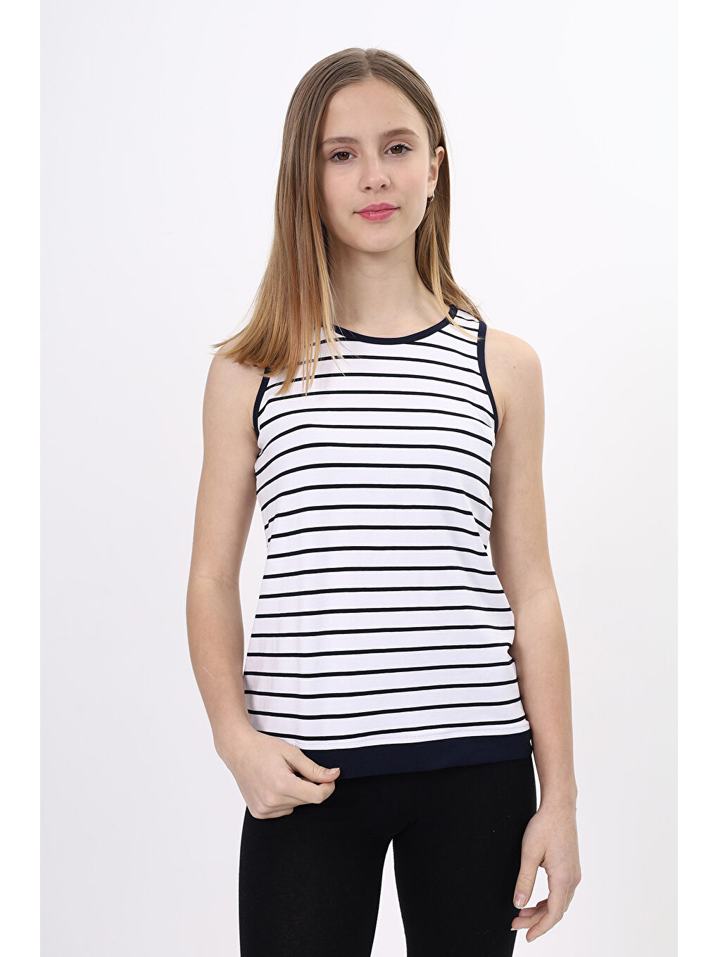 Lacivert Kız Çocuk Çizgili Atlet