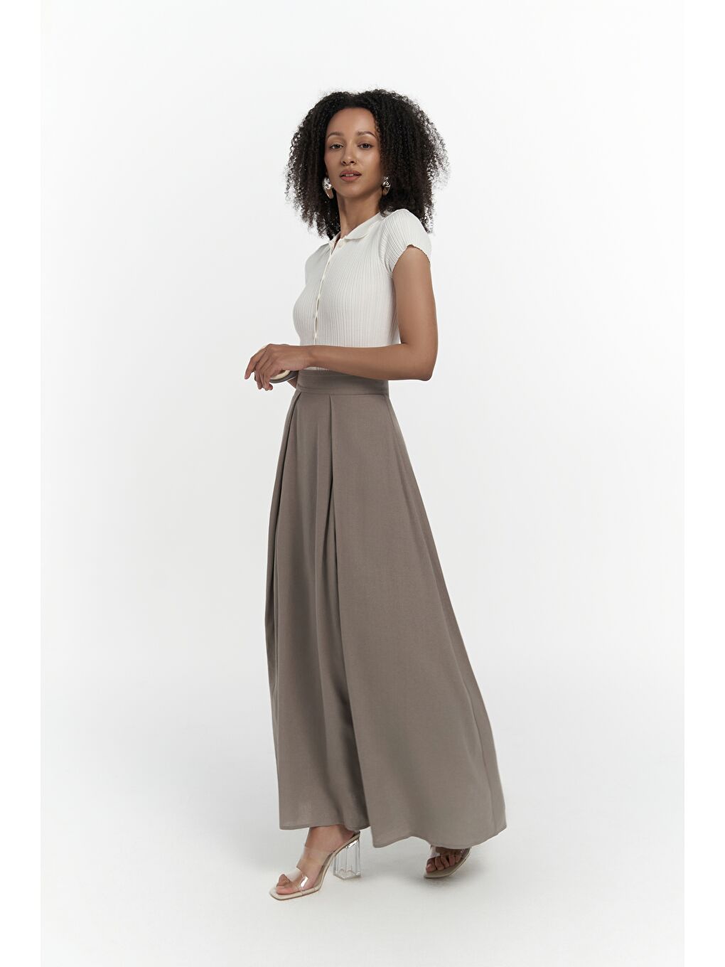 Gri Mombasa Pile Detay Füme Etek-1