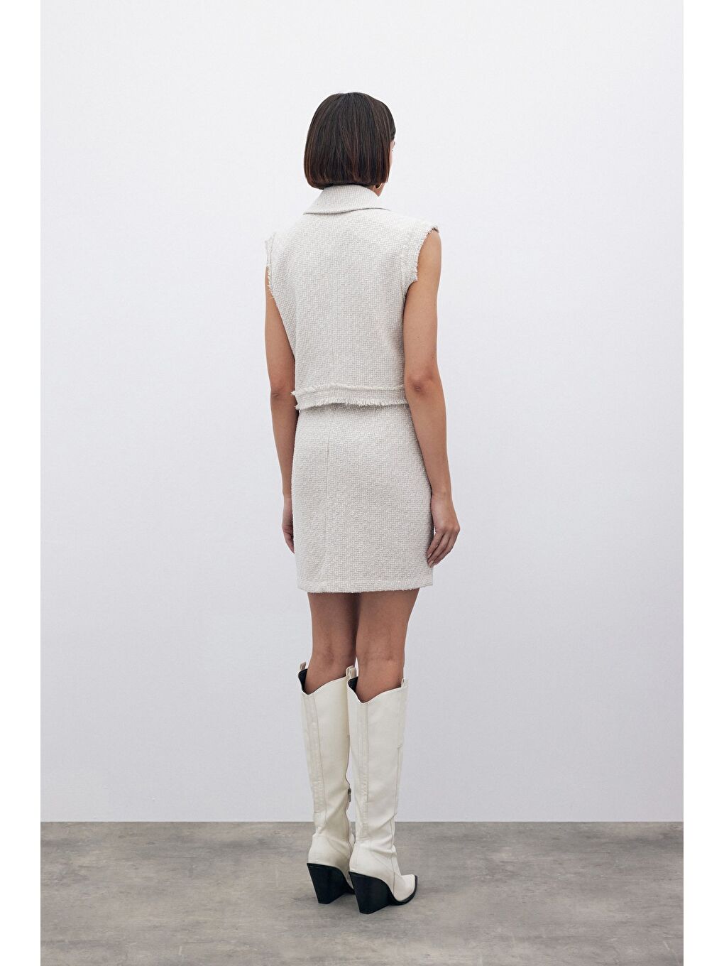 Bej Simli Mini Tüvit Etek - Taş-6