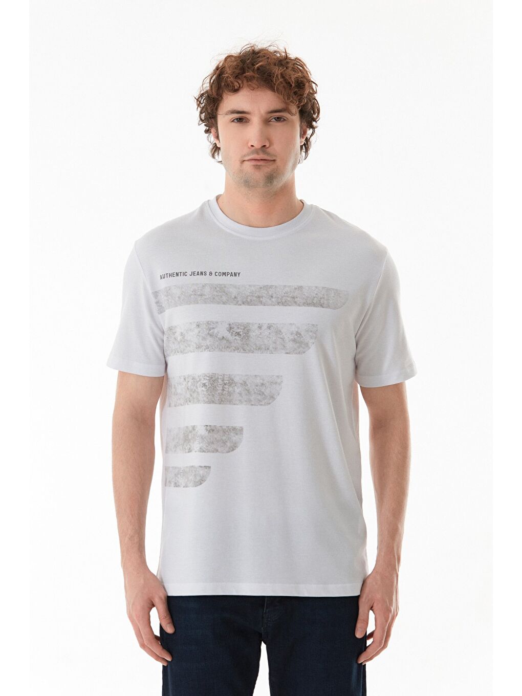 Beyaz Yazı Baskılı Bisiklet Yaka Tişört-2