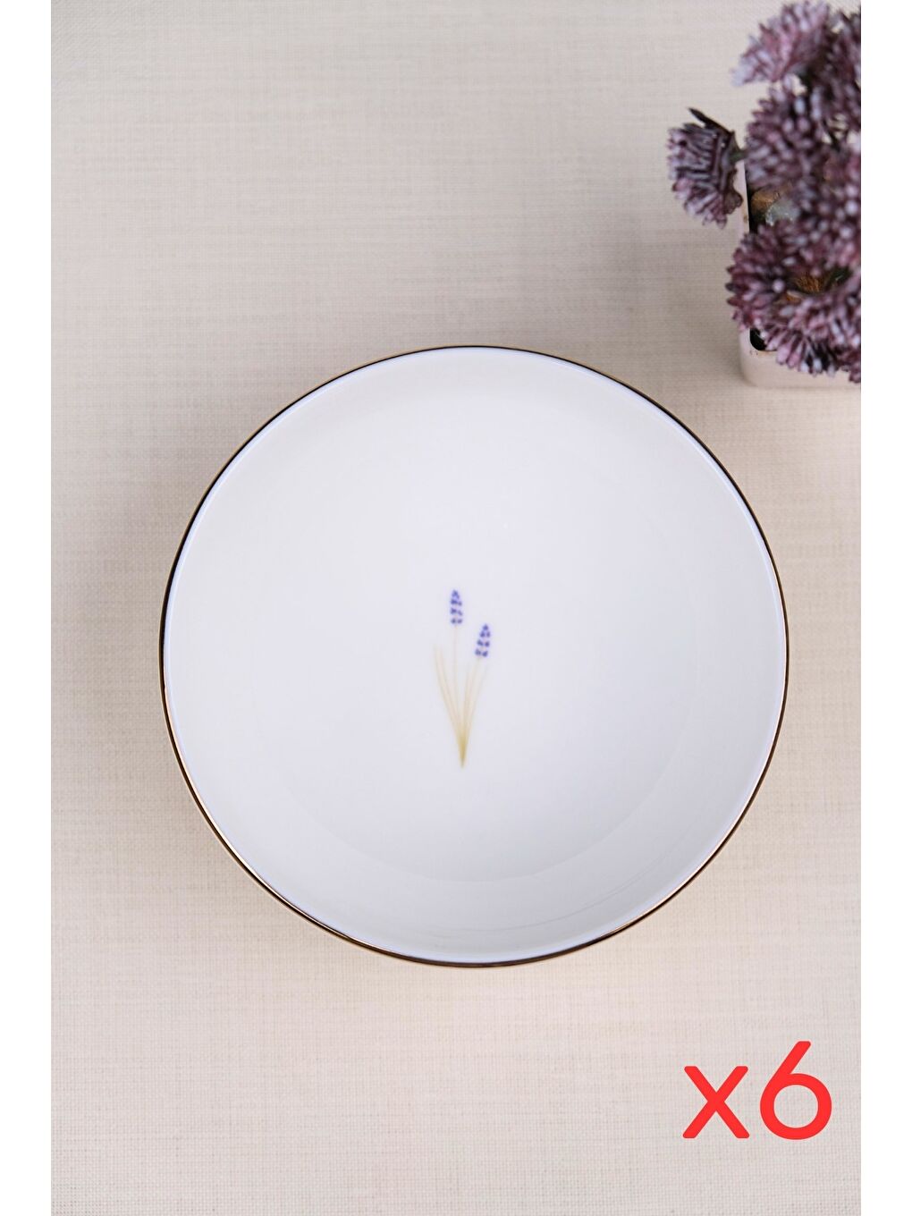 Karışık Porselen Natura Lavanta Altın Yaldız Kase 13,50cm 6 lı-1