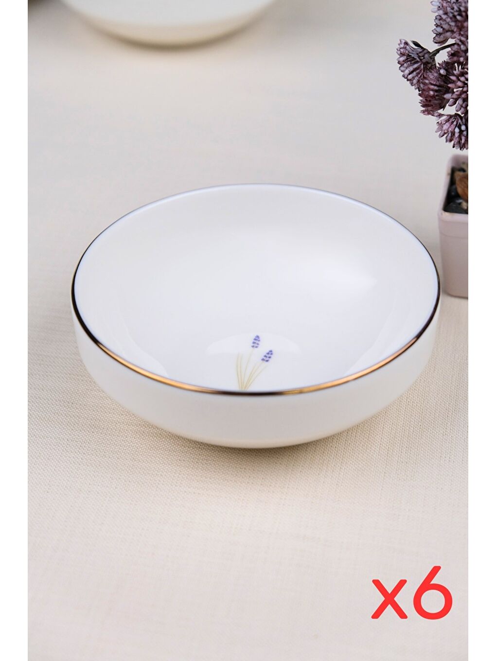 Karışık Porselen Natura Lavanta Altın Yaldız Kase 13,50cm 6 lı-2