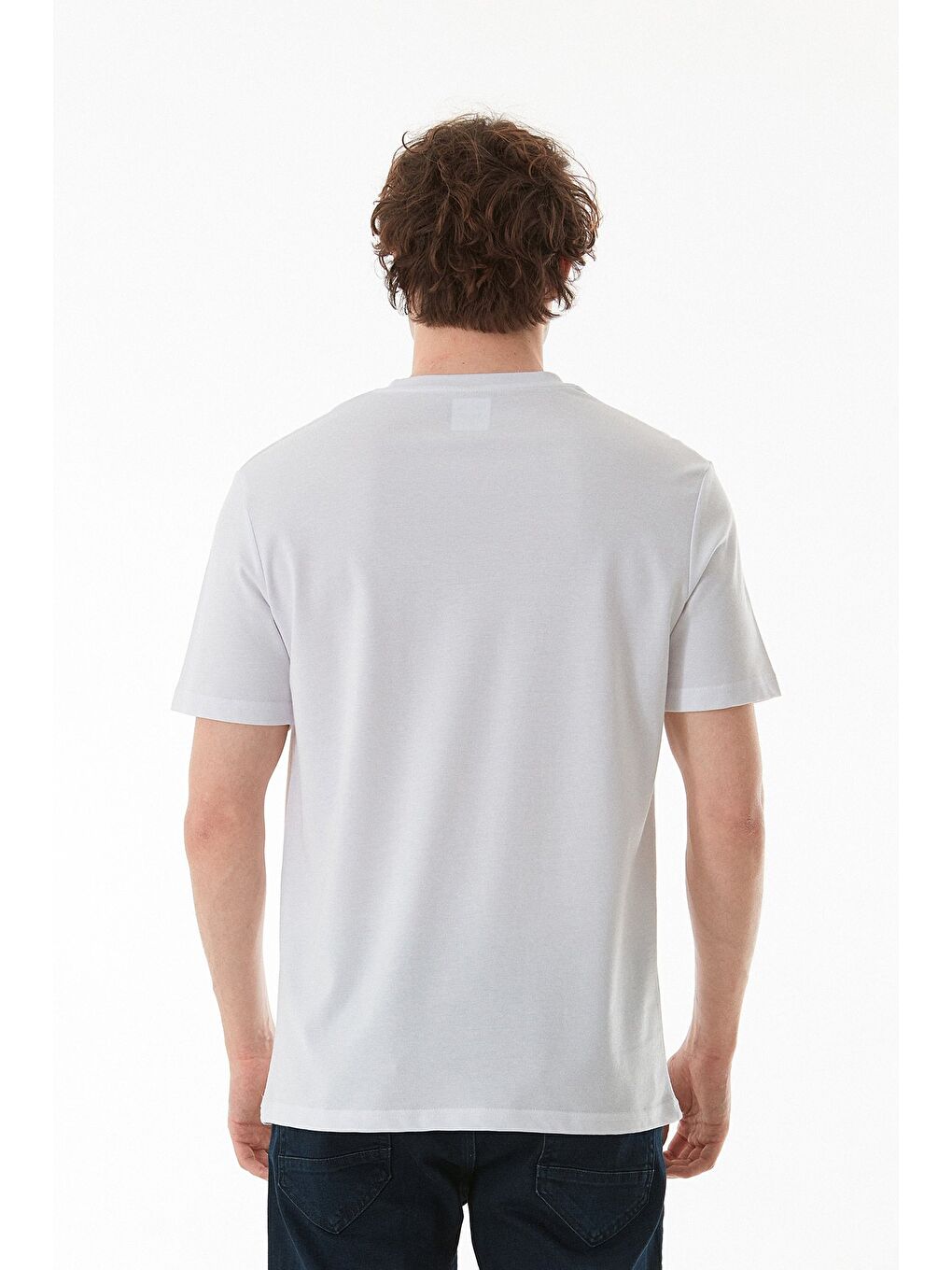 Beyaz Yazı Baskılı Bisiklet Yaka Tişört-4