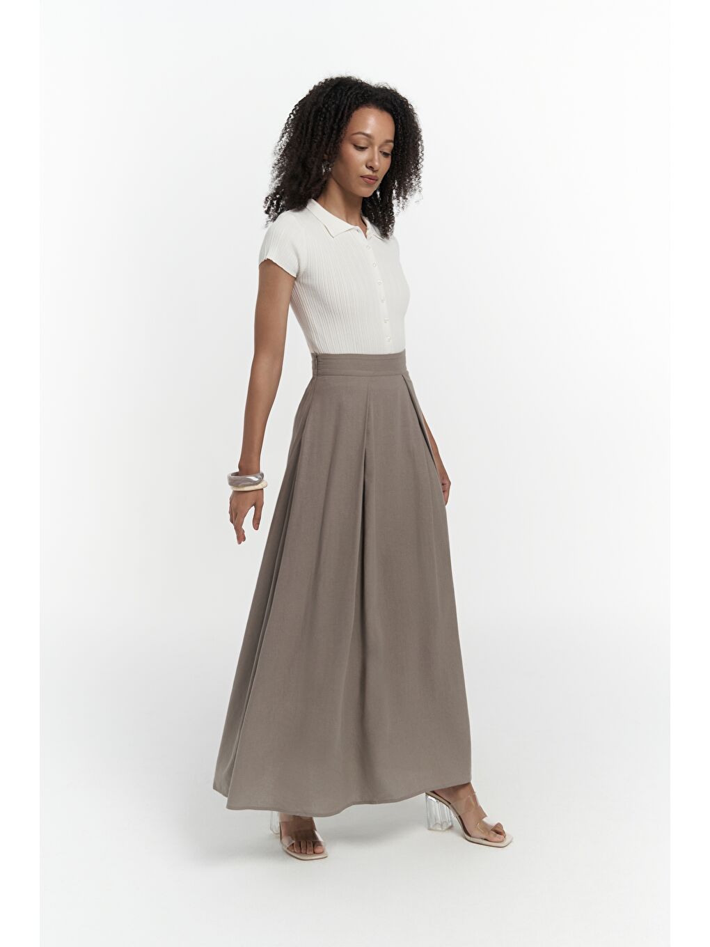 Gri Mombasa Pile Detay Füme Etek-3