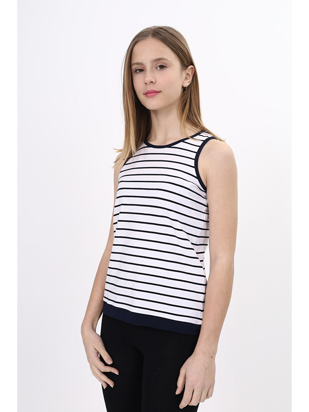 Lacivert Kız Çocuk Çizgili Atlet-1