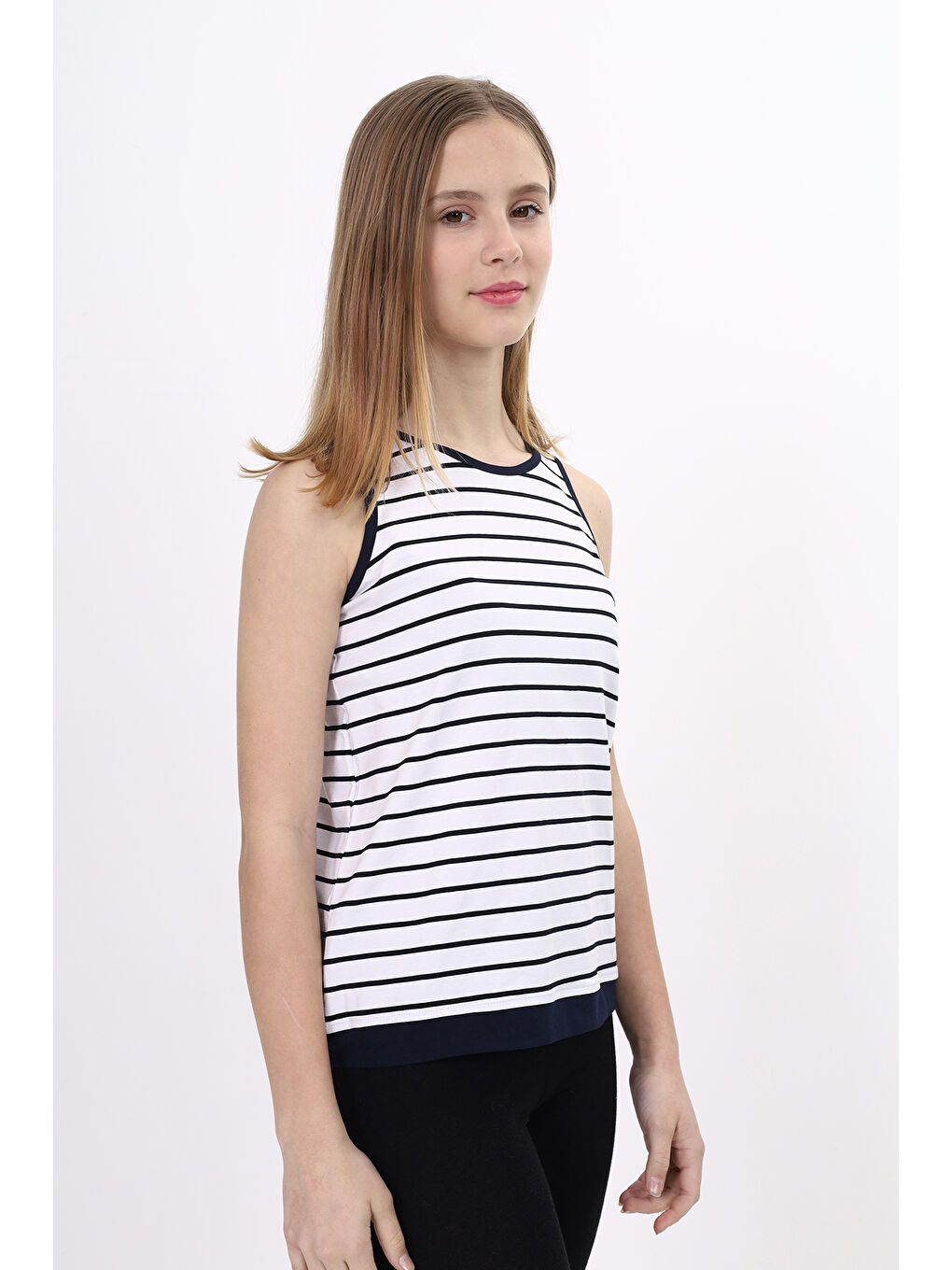 Lacivert Kız Çocuk Çizgili Atlet-2