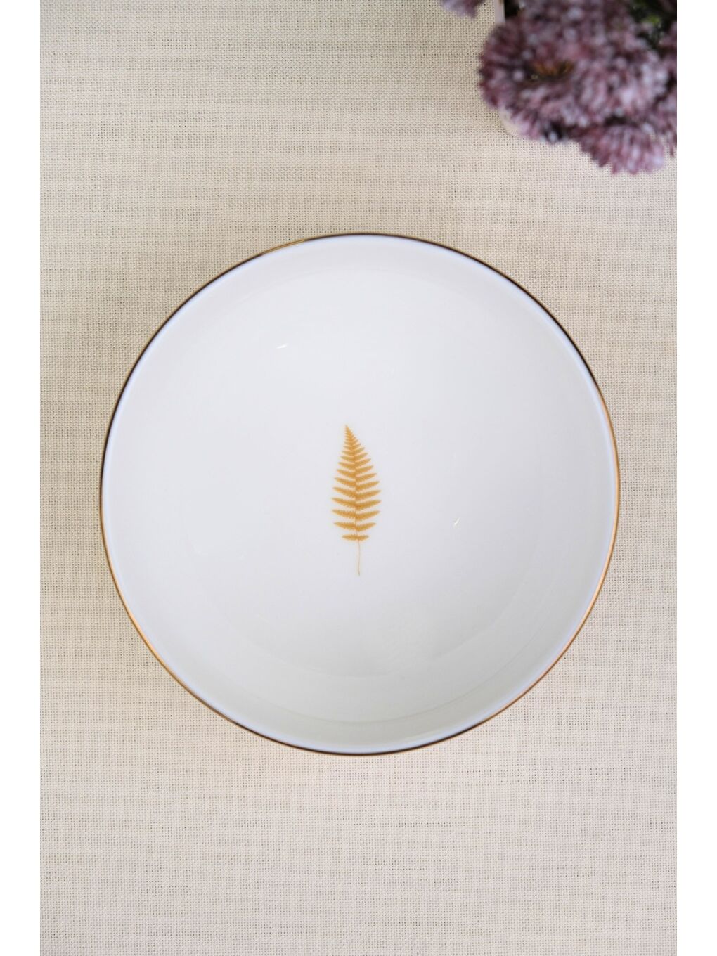 Karışık Porselen Natura Fern Altın Yaldız Kase 13,50cm Tekli