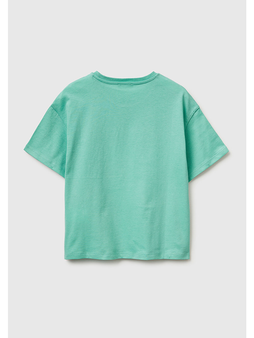 Yeşil Kız Çocuk Mint Simli Grafik Baskılı Yuvarlak Yaka Oversize T-Shirt-1