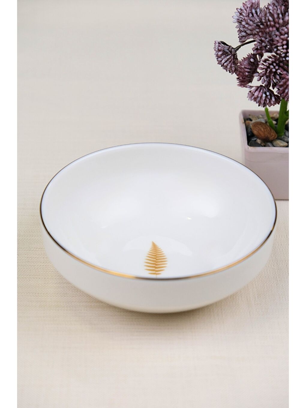 Karışık Porselen Natura Fern Altın Yaldız Kase 13,50cm Tekli-1