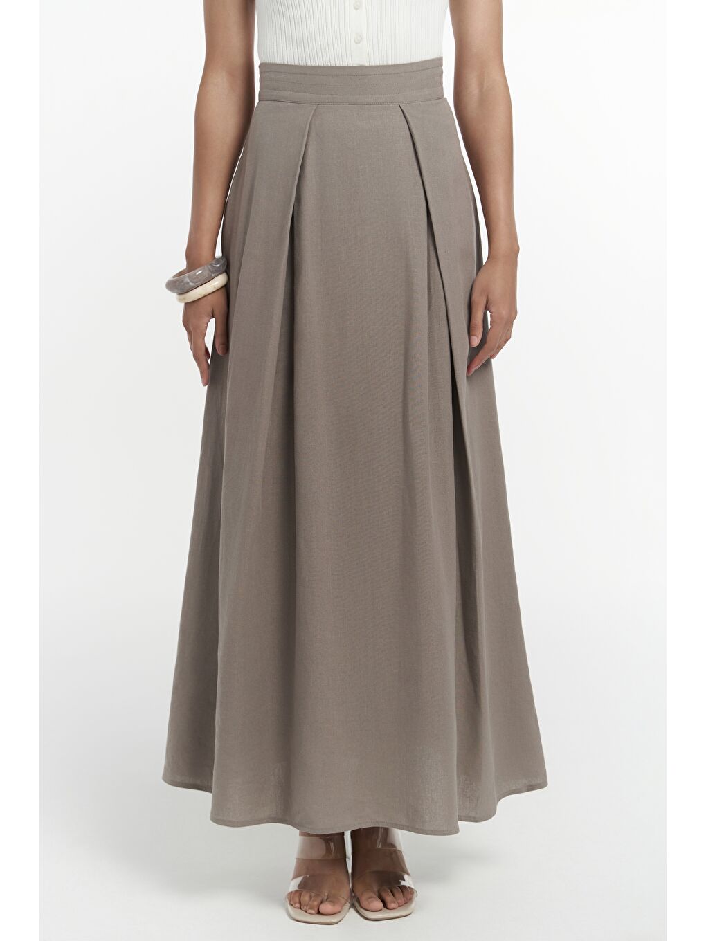 Gri Mombasa Pile Detay Füme Etek-5