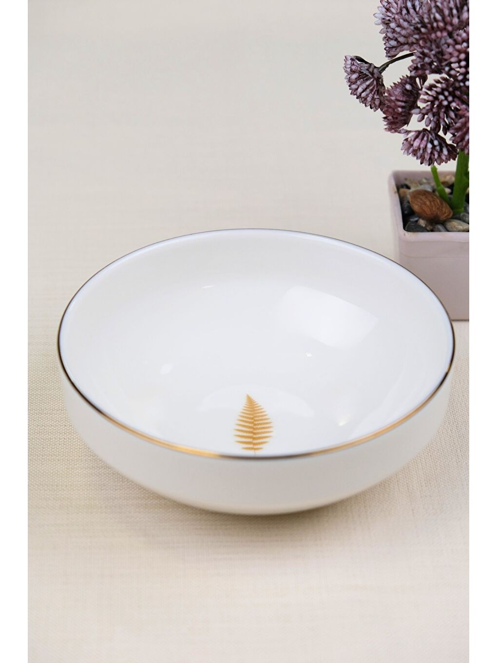 Karışık Porselen Natura Fern Altın Yaldız Kase 13,50cm Tekli-2