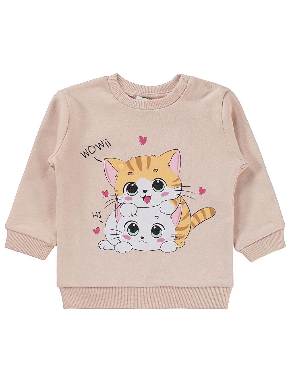 Pembe Baby Kedi Baskılı 6-18 Ay Takım - Pudra-3